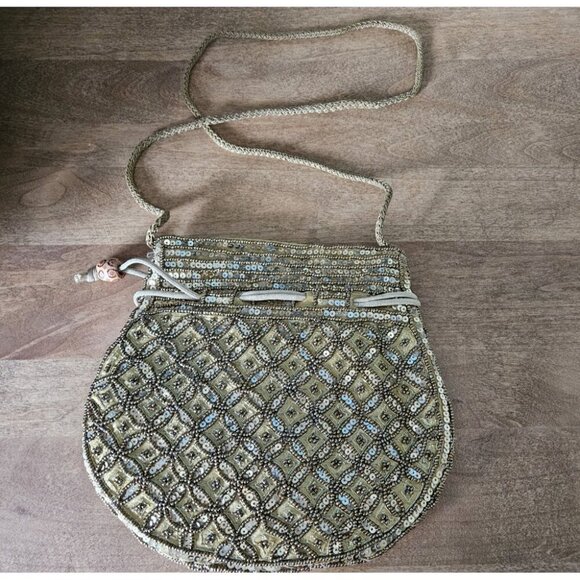 New Potli Batua Gold Sequin Wedding Beaded Embroidery Purse Handbag Crossbody - Picture 2 of 11